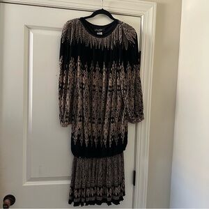 Vintage 80s VIRGINIE PARIS Pleated Drop Waist Size XL bohemian Ikat Pattern Chic